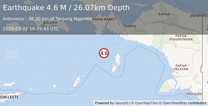 Earthquake Aru Islands Region, Indonesia (4.6 M) (2025-03-01 16:25:43 UTC)