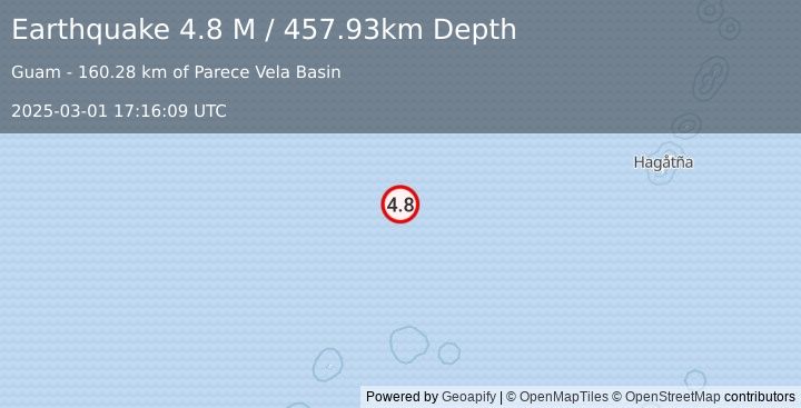 Earthquake Western Caroline Islands, Micronesia (4.8 M) (2025-03-01 17:16:09 UTC)