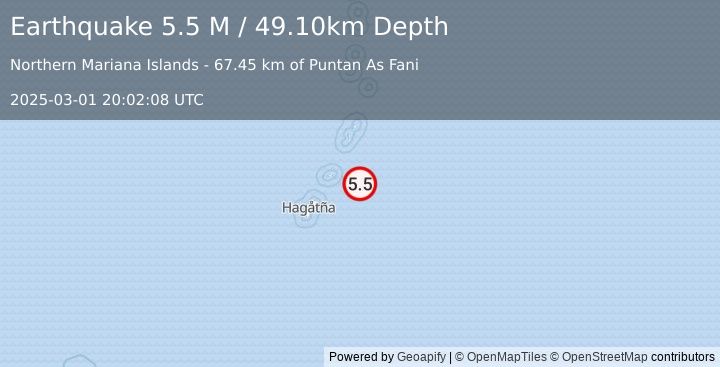 Earthquake Mariana Islands (5.5 M) (2025-03-01 20:02:08 UTC)