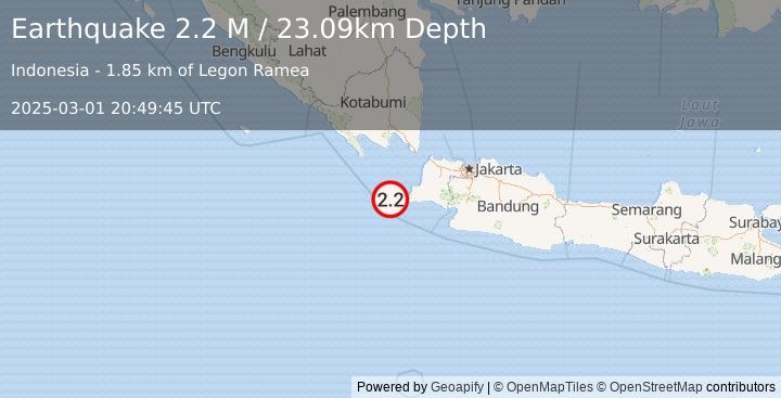 Earthquake Sunda Strait, Indonesia (2.2 M) (2025-03-01 20:49:45 UTC)