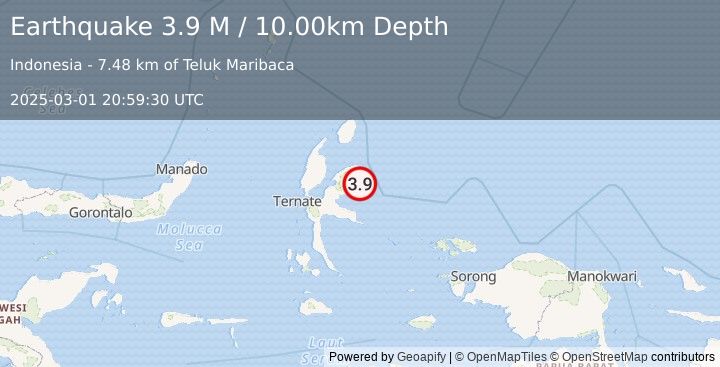 Earthquake Halmahera, Indonesia (3.9 M) (2025-03-01 20:59:30 UTC)