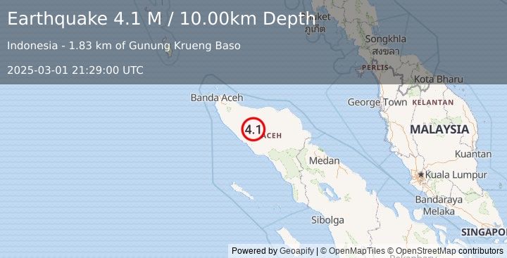 Earthquake Northern Sumatra, Indonesia (4.1 M) (2025-03-01 21:29:00 UTC)