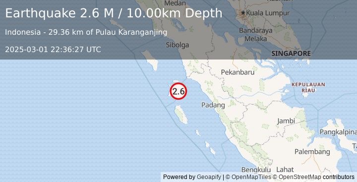 Earthquake Southern Sumatra, Indonesia (2.6 M) (2025-03-01 22:36:27 UTC)