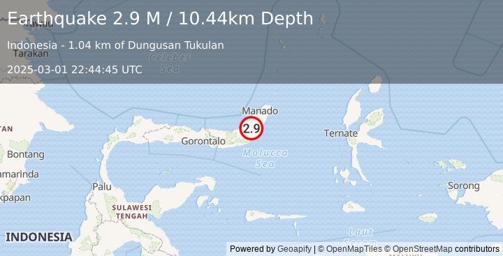 Earthquake Minahassa Peninsula, Sulawesi (2.9 M) (2025-03-01 22:44:45 UTC)