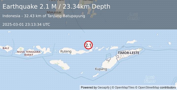 Earthquake Flores Region, Indonesia (2.1 M) (2025-03-01 23:13:34 UTC)