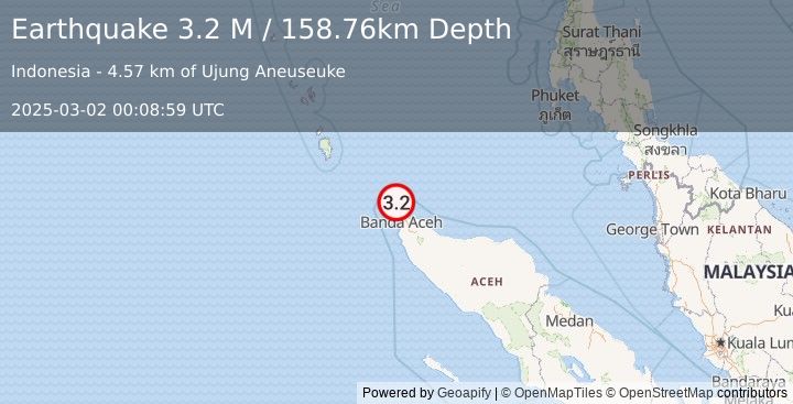 Earthquake Northern Sumatra, Indonesia (3.2 M) (2025-03-02 00:08:59 UTC)