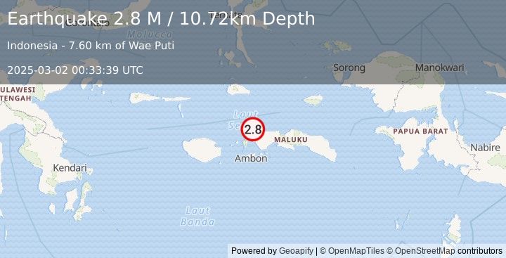 Earthquake Ceram Sea (2.8 M) (2025-03-02 00:33:39 UTC)