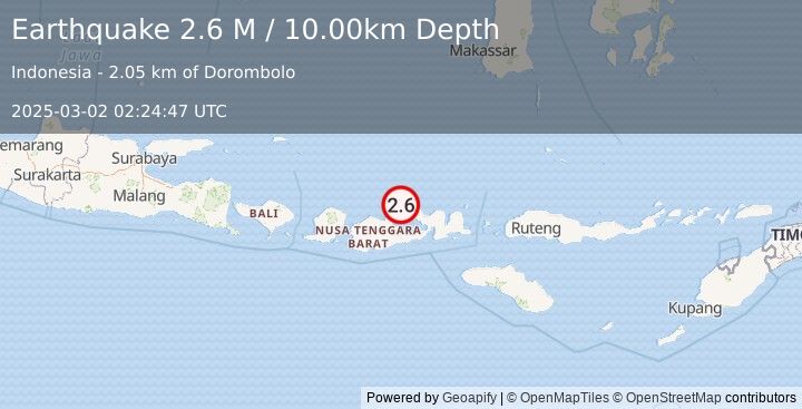 Earthquake Sumbawa Region, Indonesia (2.6 M) (2025-03-02 02:24:47 UTC)