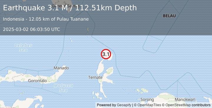 Earthquake Halmahera, Indonesia (3.1 M) (2025-03-02 06:03:50 UTC)