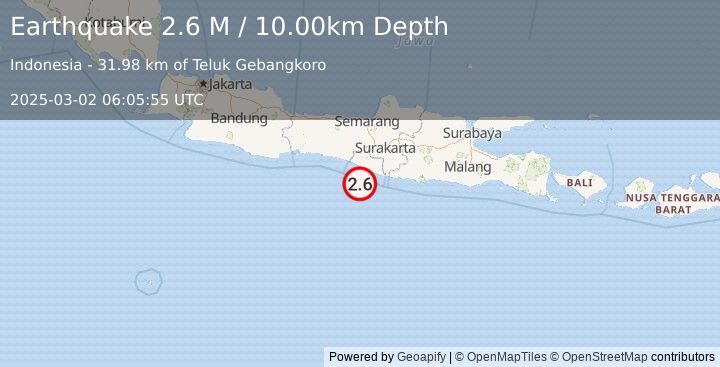 Earthquake Java, Indonesia (2.6 M) (2025-03-02 06:05:55 UTC)