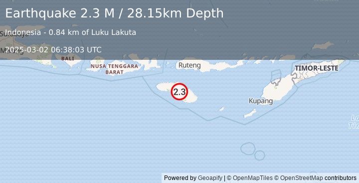 Earthquake Sumba Region, Indonesia (2.3 M) (2025-03-02 06:38:03 UTC)