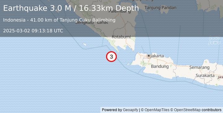 Earthquake Sunda Strait, Indonesia (3.0 M) (2025-03-02 09:13:18 UTC)