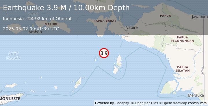 Earthquake Aru Islands Region, Indonesia (3.9 M) (2025-03-02 09:41:39 UTC)