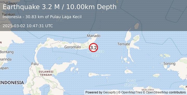 Earthquake Minahassa Peninsula, Sulawesi (3.2 M) (2025-03-02 10:47:31 UTC)