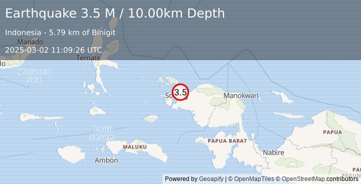 Earthquake West Papua Region, Indonesia (3.5 M) (2025-03-02 11:09:26 UTC)