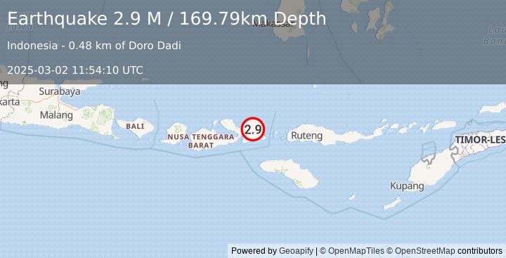 Earthquake Sumbawa Region, Indonesia (2.9 M) (2025-03-02 11:54:10 UTC)