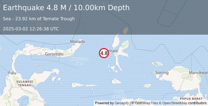 Earthquake Northern Molucca Sea (4.8 M) (2025-03-02 12:26:38 UTC)