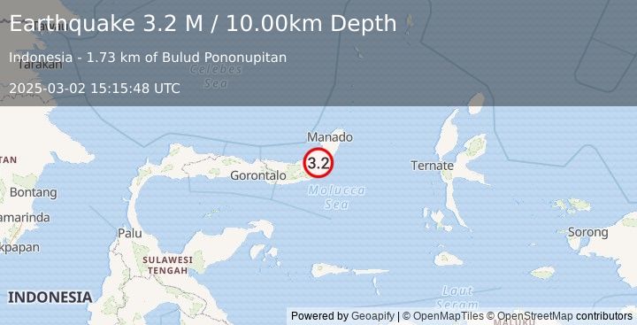 Earthquake Minahassa Peninsula, Sulawesi (3.2 M) (2025-03-02 15:15:48 UTC)