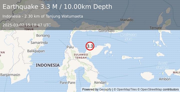 Earthquake Minahassa Peninsula, Sulawesi (3.3 M) (2025-03-02 15:18:47 UTC)