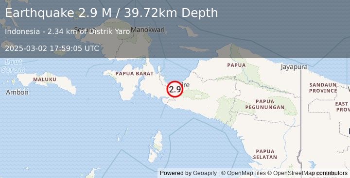 Earthquake West Papua Region, Indonesia (2.9 M) (2025-03-02 17:59:05 UTC)