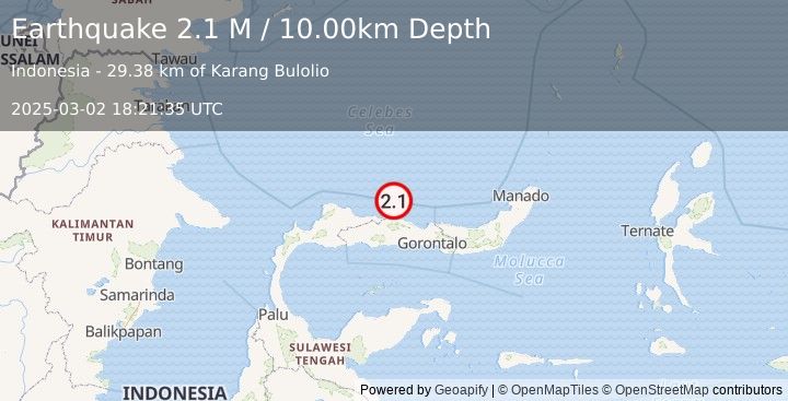 Earthquake Minahassa Peninsula, Sulawesi (2.1 M) (2025-03-02 18:21:35 UTC)