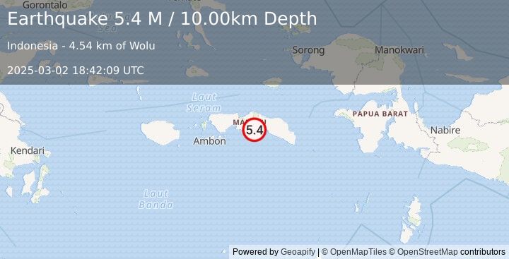 Earthquake Seram, Indonesia (5.4 M) (2025-03-02 18:42:09 UTC)