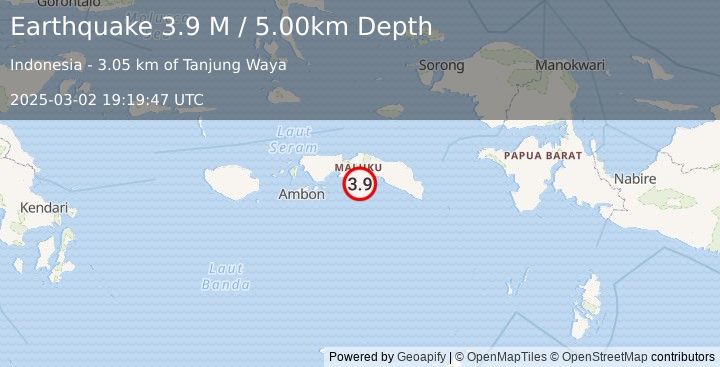 Earthquake Seram, Indonesia (3.9 M) (2025-03-02 19:19:47 UTC)