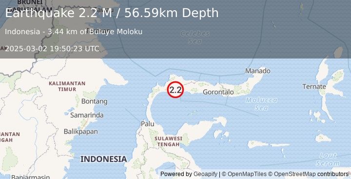 Earthquake Minahassa Peninsula, Sulawesi (2.2 M) (2025-03-02 19:50:23 UTC)