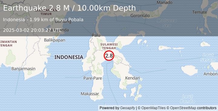 Earthquake Sulawesi, Indonesia (2.8 M) (2025-03-02 20:03:27 UTC)