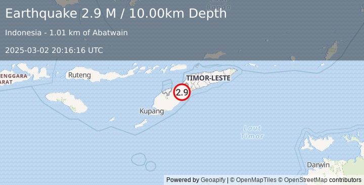 Earthquake Timor Region (2.9 M) (2025-03-02 20:16:16 UTC)