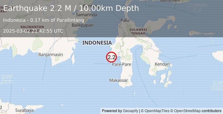 Earthquake Sulawesi, Indonesia (2.4 M) (2025-03-02 21:42:52 UTC)