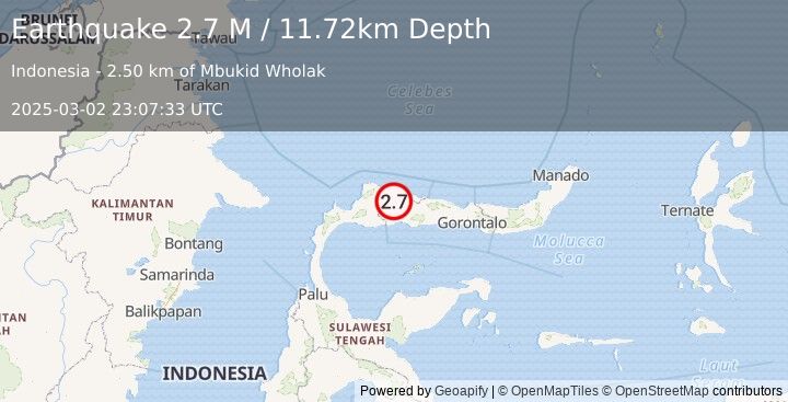 Earthquake Minahassa Peninsula, Sulawesi (2.7 M) (2025-03-02 23:07:33 UTC)