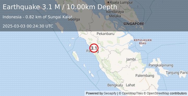 Earthquake Southern Sumatra, Indonesia (3.1 M) (2025-03-03 00:24:30 UTC)