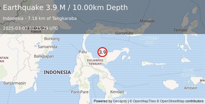 Earthquake Minahassa Peninsula, Sulawesi (3.9 M) (2025-03-03 01:25:29 UTC)