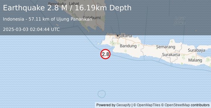 Earthquake Java, Indonesia (2.8 M) (2025-03-03 02:04:44 UTC)