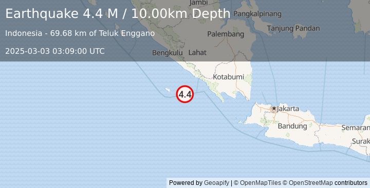 Earthquake Southern Sumatra, Indonesia (4.1 M) (2025-03-03 03:09:01 UTC)