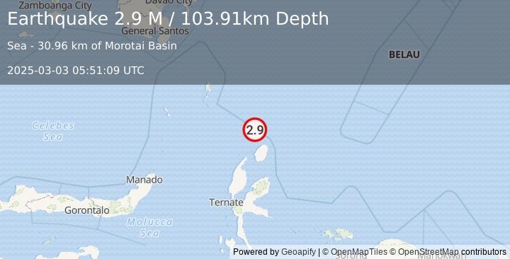 Earthquake North of Halmahera, Indonesia (2.9 M) (2025-03-03 05:51:09 UTC)