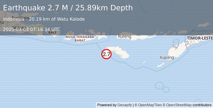 Earthquake Sumba Region, Indonesia (2.7 M) (2025-03-03 07:16:34 UTC)