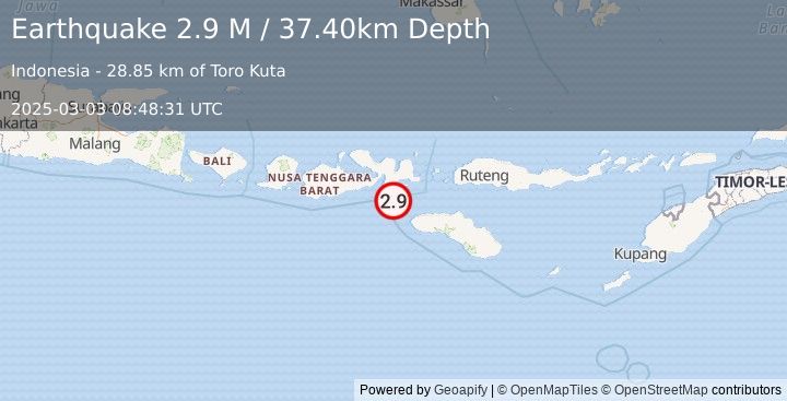 Earthquake Sumbawa Region, Indonesia (2.9 M) (2025-03-03 08:48:30 UTC)