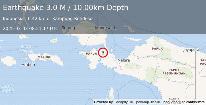 Earthquake West Papua Region, Indonesia (3.0 M) (2025-03-03 08:51:17 UTC)