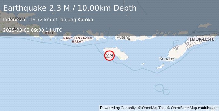 Earthquake Sumba Region, Indonesia (2.3 M) (2025-03-03 09:00:14 UTC)