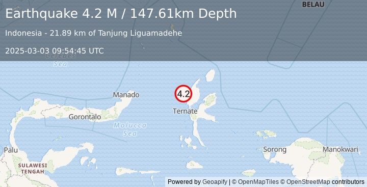 Earthquake Halmahera, Indonesia (4.2 M) (2025-03-03 09:54:45 UTC)