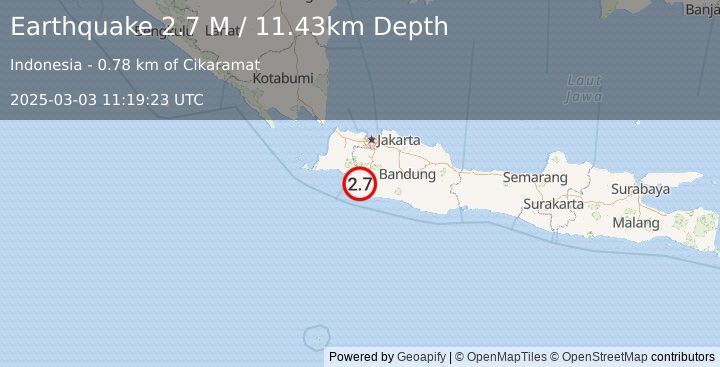 Earthquake Java, Indonesia (3.0 M) (2025-03-03 11:19:14 UTC)