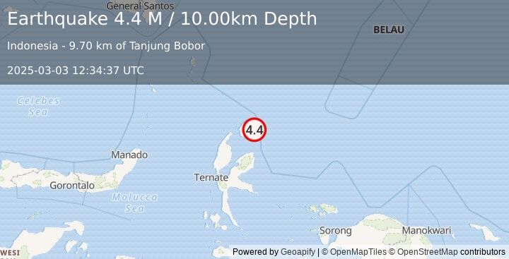 Earthquake Halmahera, Indonesia (4.4 M) (2025-03-03 12:34:36 UTC)