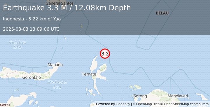 Earthquake Halmahera, Indonesia (3.3 M) (2025-03-03 13:09:06 UTC)