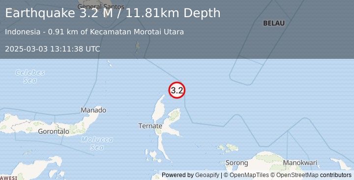 Earthquake Halmahera, Indonesia (3.2 M) (2025-03-03 13:11:38 UTC)