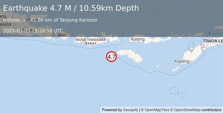 Earthquake Sumbawa Region, Indonesia (4.7 M) (2025-03-03 15:20:56 UTC)