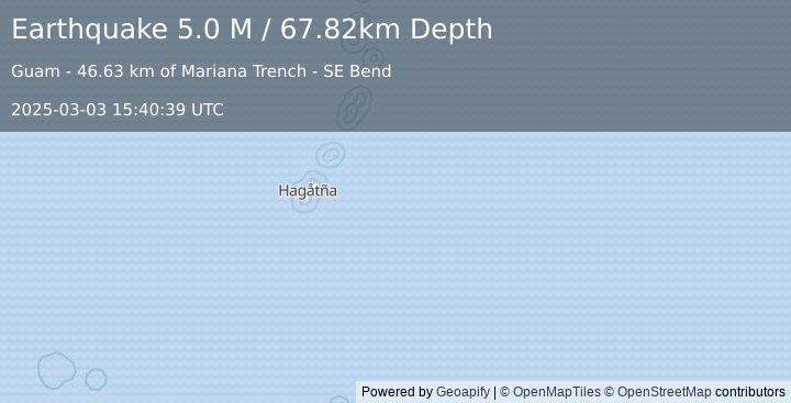 Earthquake South of Mariana Islands (5.0 M) (2025-03-03 15:40:39 UTC)