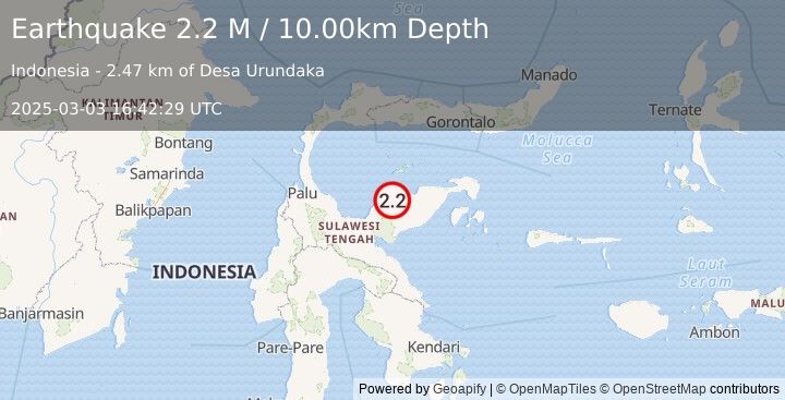 Earthquake Sulawesi, Indonesia (2.2 M) (2025-03-03 16:42:29 UTC)