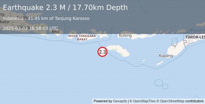 Earthquake Sumbawa Region, Indonesia (2.3 M) (2025-03-03 16:58:03 UTC)